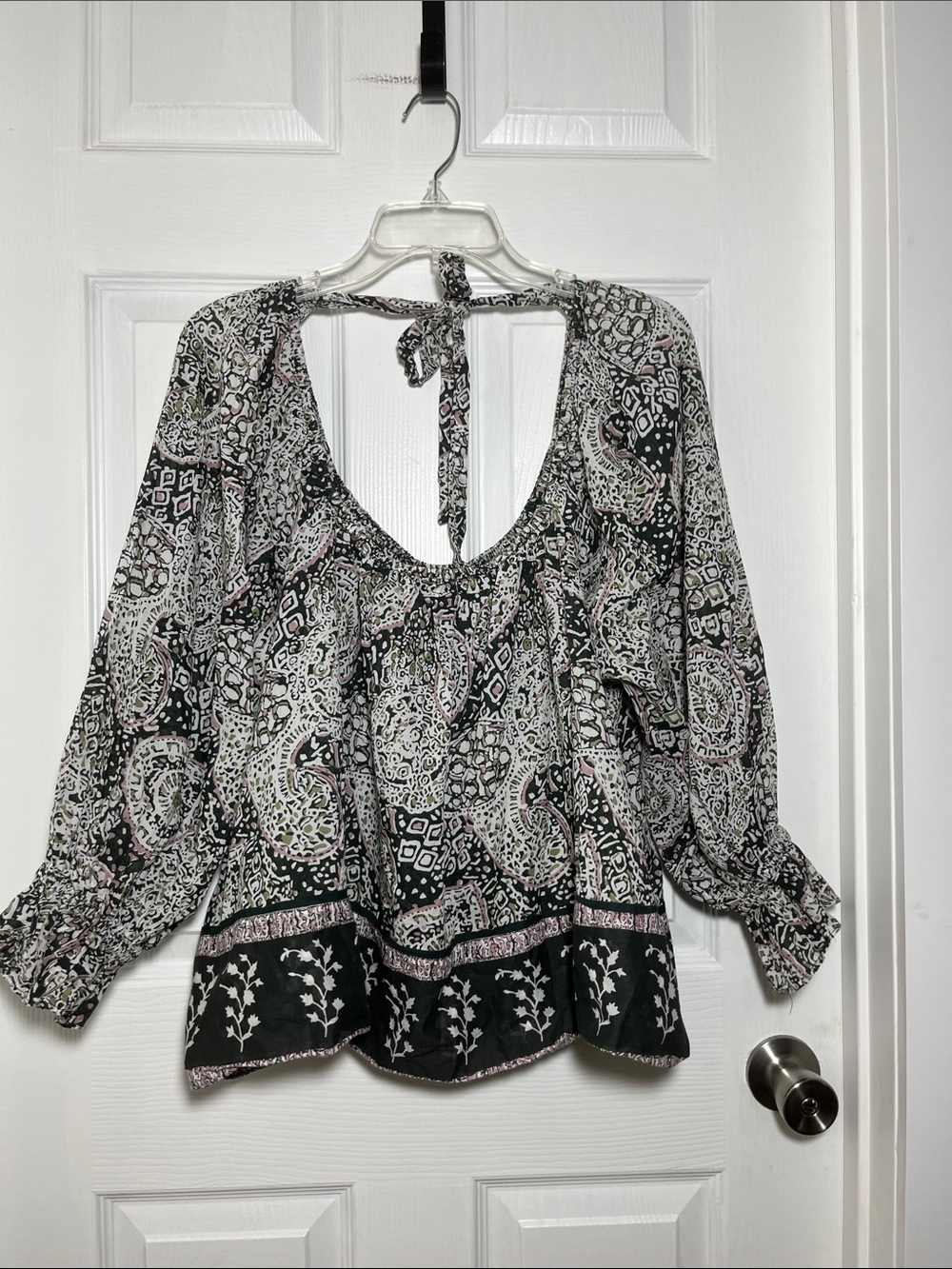 Cleobella Anthropologie Anna Organic Cotton Paisley Tie-Back Peasant Blouse